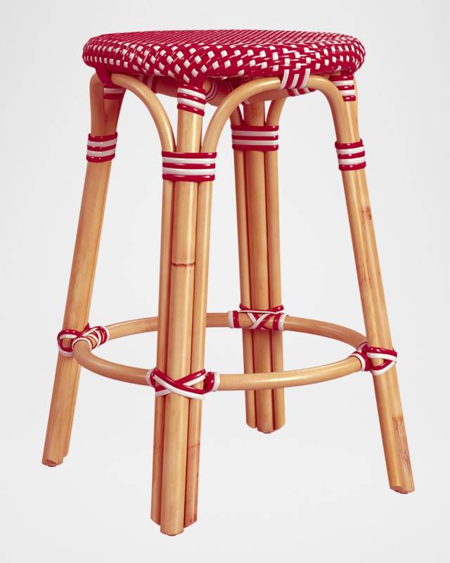 Tobias 24" Rattan Counter Stool, Red/White Dot